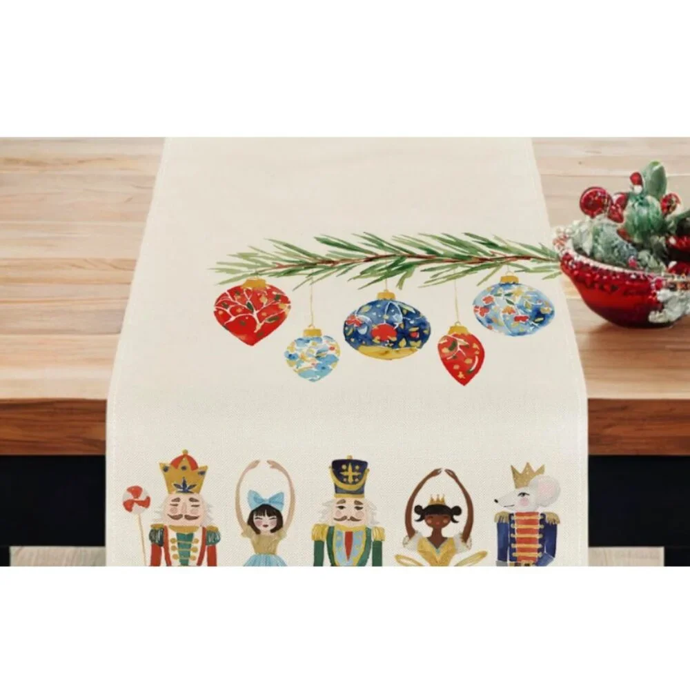 Christmas Table Runner Nutcracker Decor Long Holiday Xmas Decorative Cloth 120